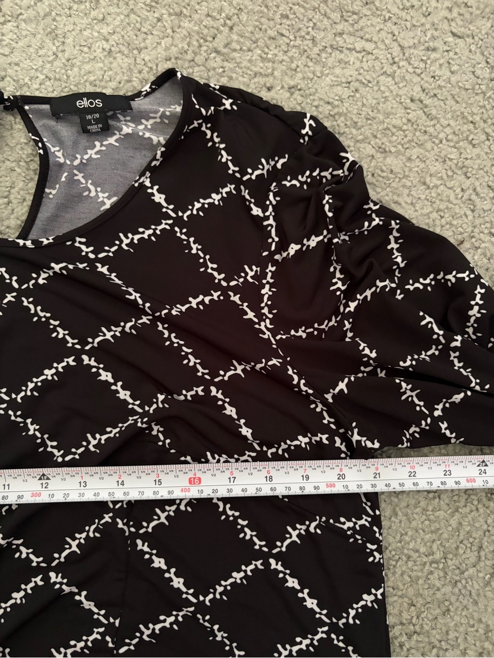 ellos Dark Navy and White Long-Sleeve Patterned Shift Dress - Picture 3 of 7